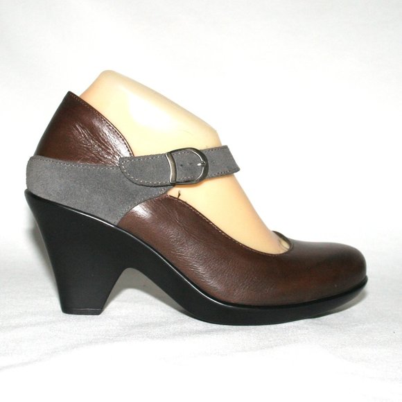 DROMEDARIS Leather Pumps Brown & Gray Closed 3 1/4" Heels with Padded Insoles - Picture 5 of 10